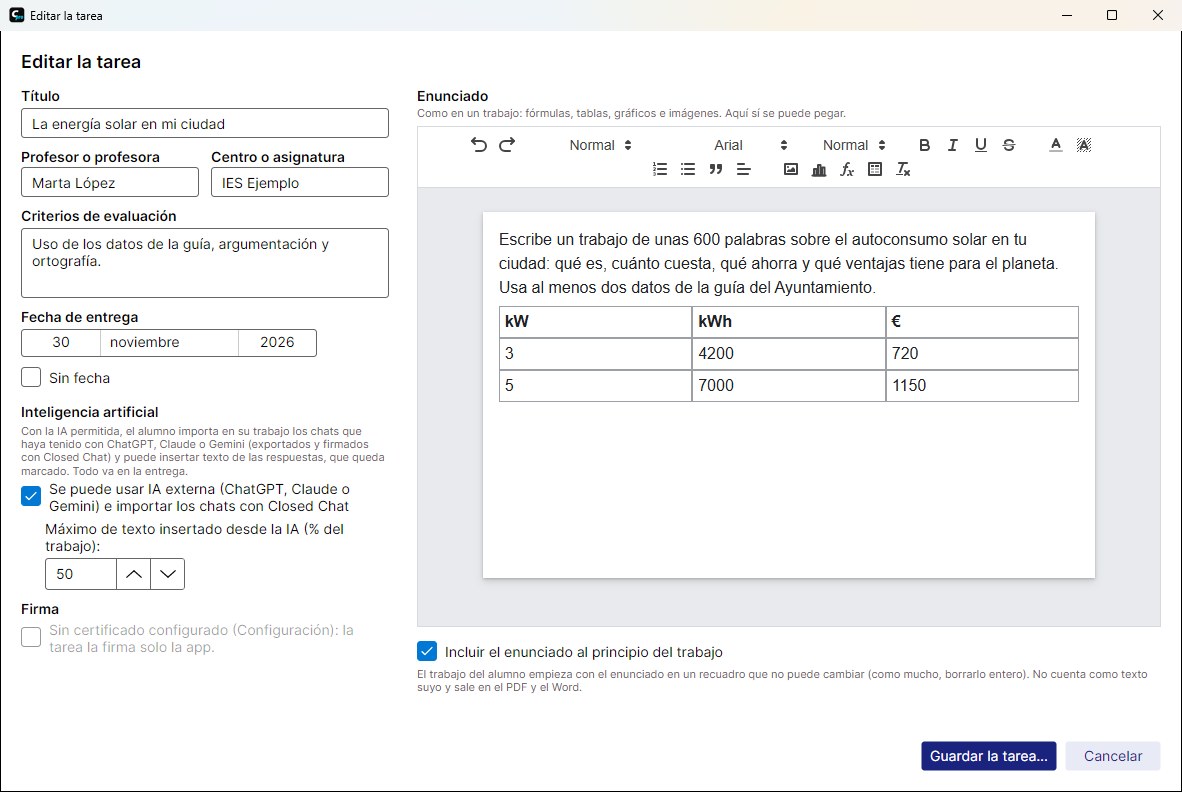 Editor de tareas de Closed Pro